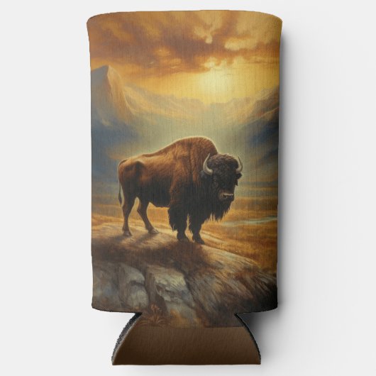 Buffalo Bison Sunset Silhouet Seltzer Blikjeskoeler (Voorkant)