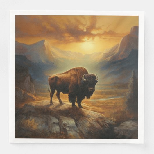 Buffalo Bison Sunset Silhouet Servet (Voorkant)