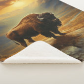 Buffalo Bison Sunset Silhouet Sherpa Deken (3/4)
