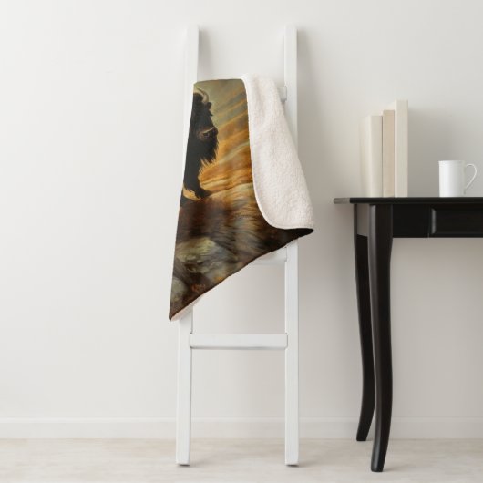 Buffalo Bison Sunset Silhouet Sherpa Deken (In situ)