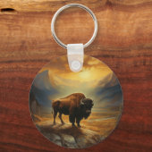 Buffalo Bison Sunset Silhouet Sleutelhanger (Achterkant)