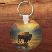 Buffalo Bison Sunset Silhouet Sleutelhanger (Voorkant)