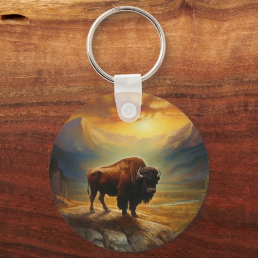 Buffalo Bison Sunset Silhouet Sleutelhanger (Voorkant)