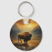 Buffalo Bison Sunset Silhouet Sleutelhanger (Achterkant)