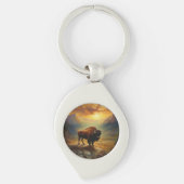 Buffalo Bison Sunset Silhouet Sleutelhanger (Voorkant)