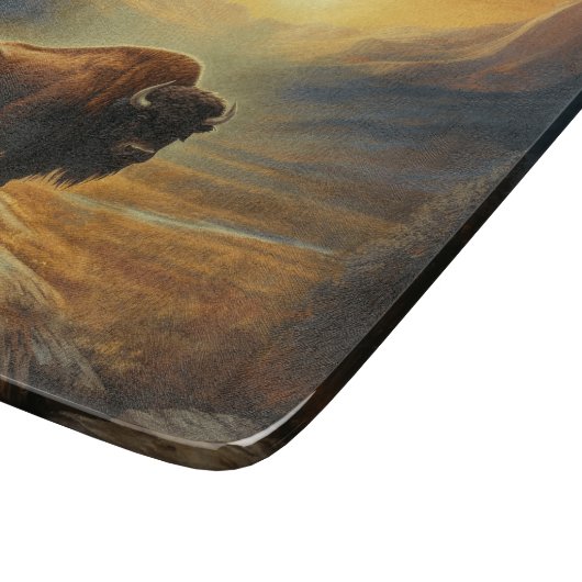 Buffalo Bison Sunset Silhouet Snijplank (Hoek)