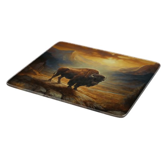 Buffalo Bison Sunset Silhouet Snijplank (Hoek)