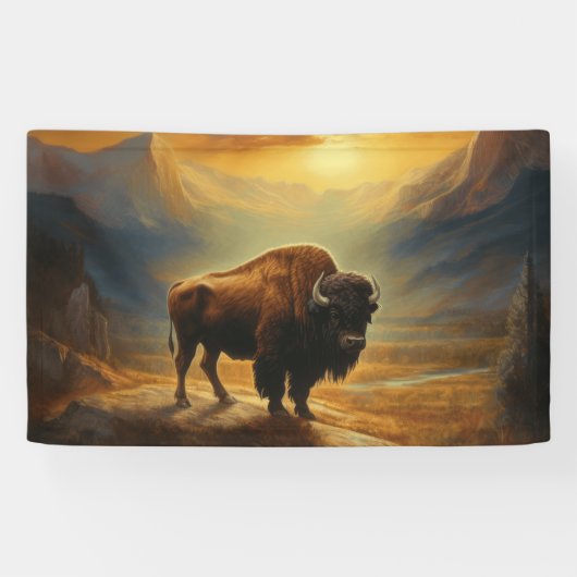 Buffalo Bison Sunset Silhouet Spandoek (Horizontaal)