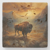 Buffalo Bison Sunset Silhouet Stenen Onderzetter (Voorkant)