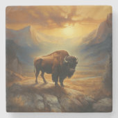 Buffalo Bison Sunset Silhouet Stenen Onderzetter (Voorkant)