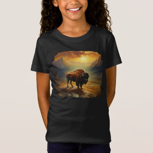 Buffalo Bison Sunset Silhouet T-shirt (Voorkant)