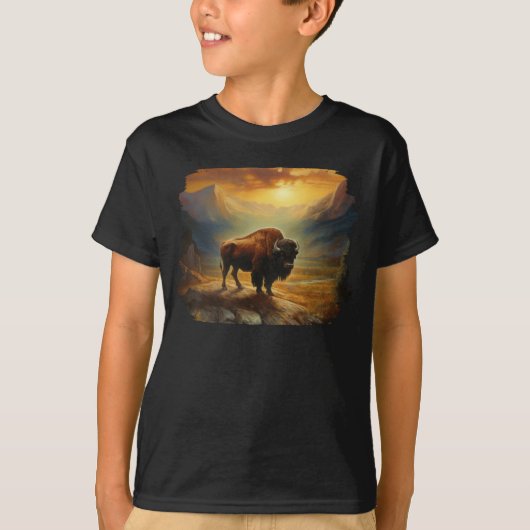 Buffalo Bison Sunset Silhouet T-shirt (Voorkant)