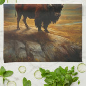 Buffalo Bison Sunset Silhouet Theedoek (Gevouwen)