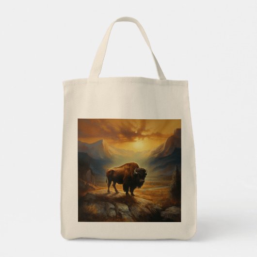 Buffalo Bison Sunset Silhouet Tote Bag (Achterkant)