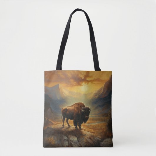 Buffalo Bison Sunset Silhouet Tote Bag (Voorkant)