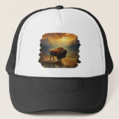 Buffalo Bison Sunset Silhouet Trucker Pet (Voorkant)