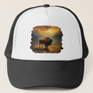 Buffalo Bison Sunset Silhouet Trucker Pet