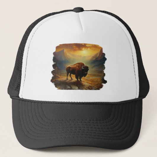 Buffalo Bison Sunset Silhouet Trucker Pet (Voorkant)