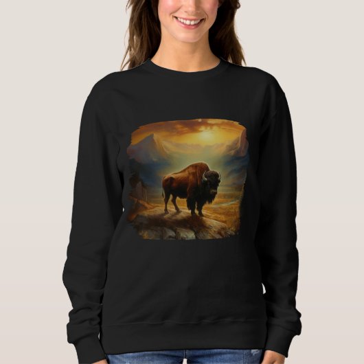 Buffalo Bison Sunset Silhouet Trui (Voorkant)