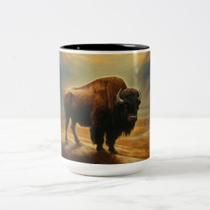 Buffalo Bison Sunset Silhouet Tweekleurige Koffiemok
