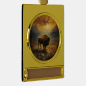 Buffalo Bison Sunset Silhouet Verguld Banner Ornament (Rechts)