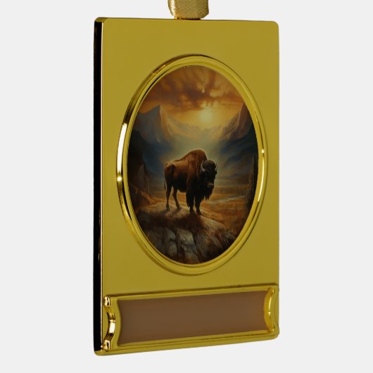 Buffalo Bison Sunset Silhouet Verguld Banner Ornament (Rechts)