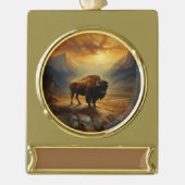 Buffalo Bison Sunset Silhouet Verguld Banner Ornament (Voorkant)