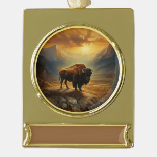 Buffalo Bison Sunset Silhouet Verguld Banner Ornament