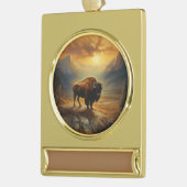 Buffalo Bison Sunset Silhouet Verguld Banner Ornament (Links)