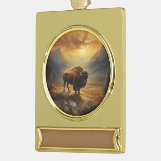 Buffalo Bison Sunset Silhouet Verguld Banner Ornament (Links)