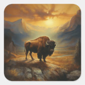Buffalo Bison Sunset Silhouet Vierkante Sticker (Voorkant)