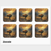 Buffalo Bison Sunset Silhouet Vierkante Sticker (Vel)