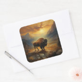 Buffalo Bison Sunset Silhouet Vierkante Sticker (Envelop)