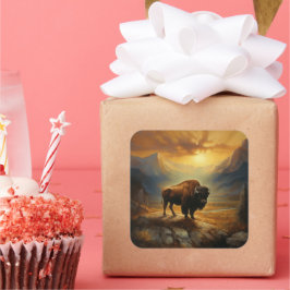 Buffalo Bison Sunset Silhouet Vierkante Sticker