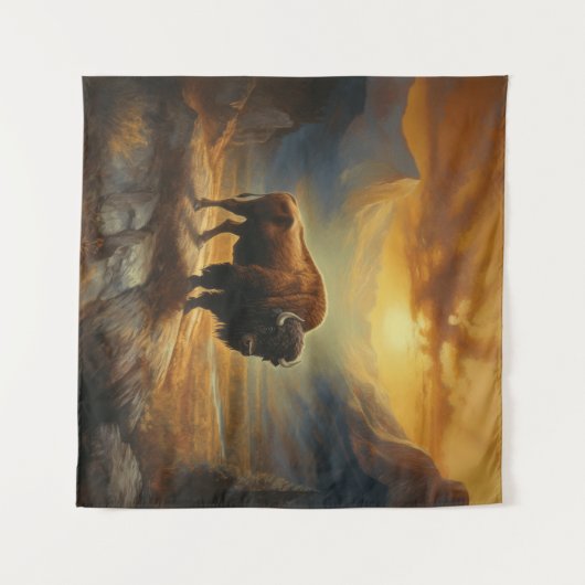 Buffalo Bison Sunset Silhouet Wandkleed (Voorkant (horizontaal))