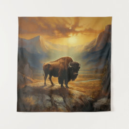 Buffalo Bison Sunset Silhouet Wandkleed