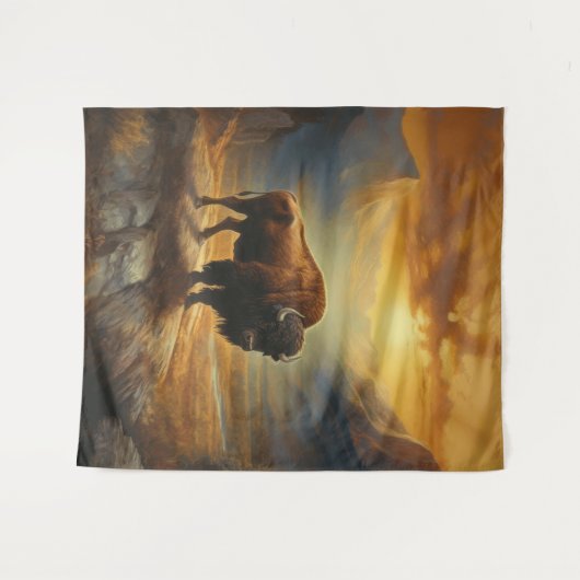 Buffalo Bison Sunset Silhouet Wandkleed (Voorkant (horizontaal))