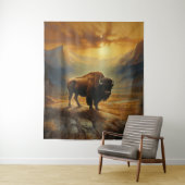 Buffalo Bison Sunset Silhouet Wandkleed (In situ)