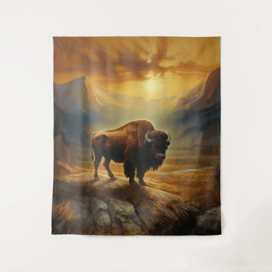 Buffalo Bison Sunset Silhouet Wandkleed (Voorkant)