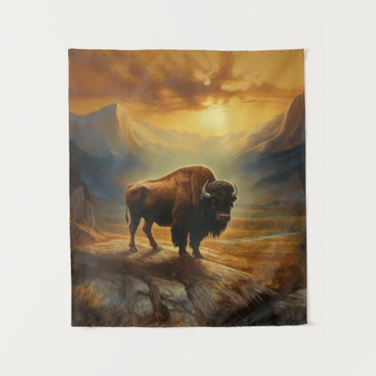 Buffalo Bison Sunset Silhouet Wandkleed (Voorkant)