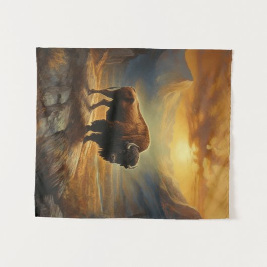 Buffalo Bison Sunset Silhouet Wandkleed (Voorkant (horizontaal))