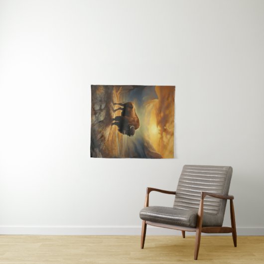 Buffalo Bison Sunset Silhouet Wandkleed (In Situ (horizontaal))