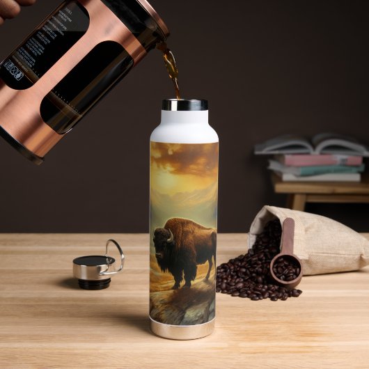 Buffalo Bison Sunset Silhouet Waterfles (Koffie)