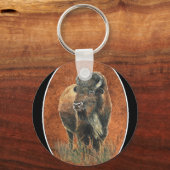 Buffalo, Bison, Tracks Waterverf Animal Sleutelhanger (Voorkant)