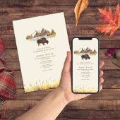 Buffalo Bison Waterverf Mountains Autumn Wedding Kaart
