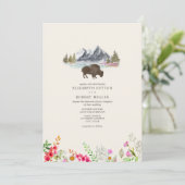 Buffalo Bison Waterverf Mountains Floral Wedding Kaart (Staand voorkant)