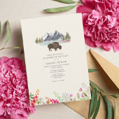 Buffalo Bison Waterverf Mountains Floral Wedding Kaart