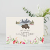 Buffalo Bison Waterverf Mountains Floral Wedding Save The Date (Staand voorkant)