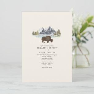 Buffalo Bison Waterverf Mountains Ranch Wedding I Kaart