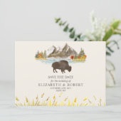 Buffalo Bison Waterverf Mountains Wedding Save The Date (Staand voorkant)